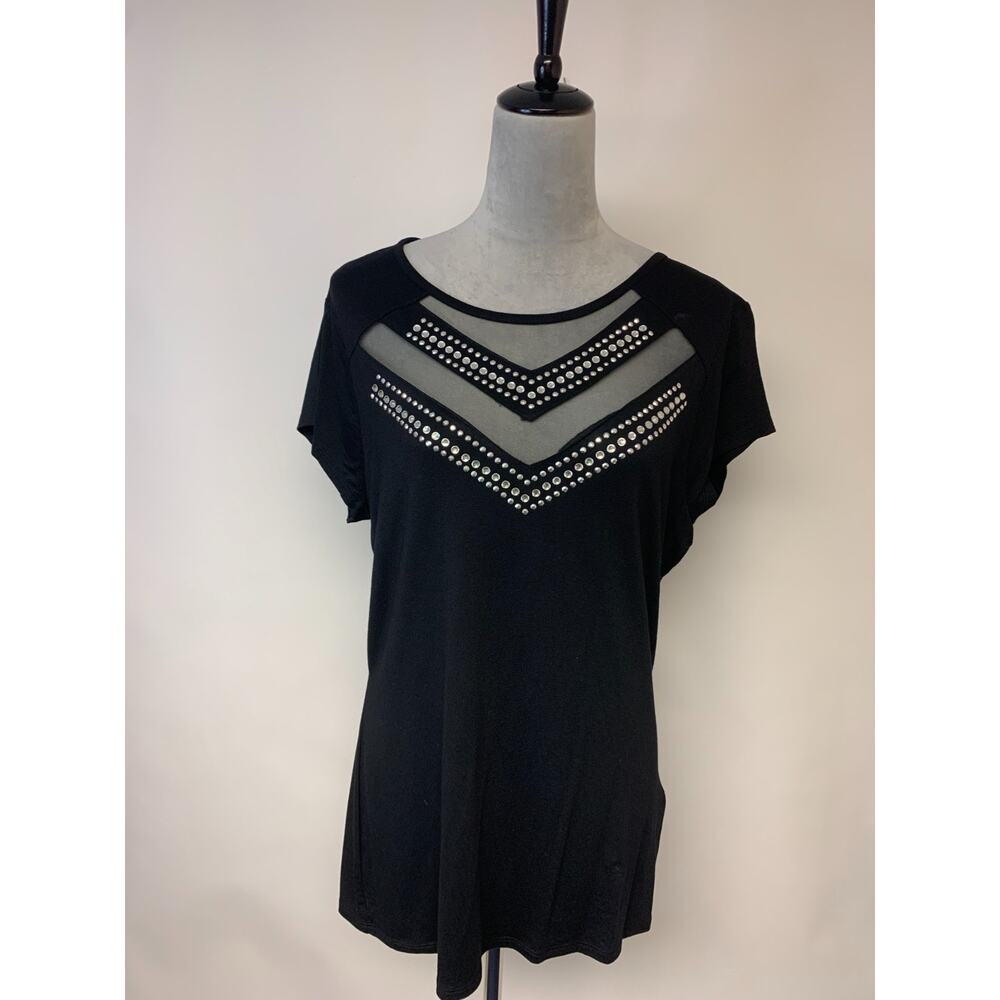 Venus Womens Top  Black Sheer Sequins Sexy Edgy Feminine Rocker SZ XL